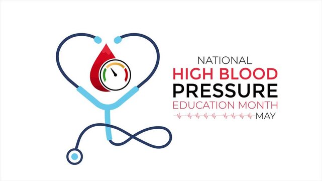 Animation of High blood pressure awareness month awareness . Minimal medical animation with heart icon and gauge meter in a clean flat vector style for healthcare education. 4k video animation.