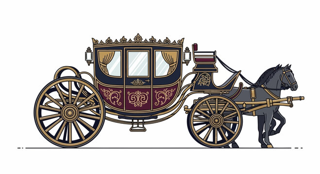 Horse-drawn carriage, vintage transport, ornate design, historical vehicle