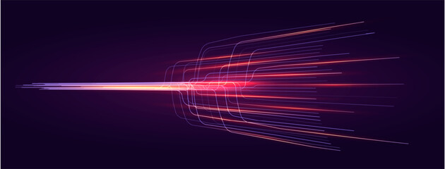 AI Line Data Network Technology Background, Abstract Dynamic Effect Stream, Energy Flow. Digital Transformation Tech, Artificial Intelligence Blue BG, Business Transform Concept. Vector Illustration © artyway