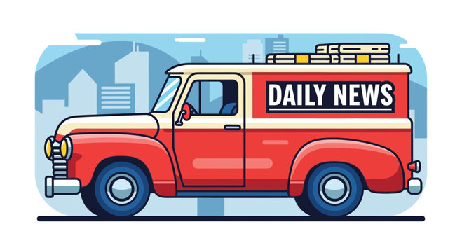 Vintage Daily News Truck Delivering Newspapers