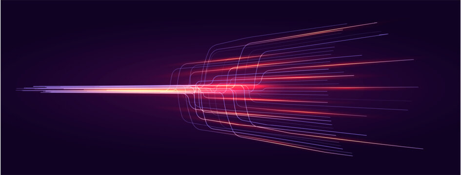 AI Line Data Network Technology Background, Abstract Dynamic Effect Stream, Energy Flow. Digital Transformation Tech, Artificial Intelligence Blue BG, Business Transform Concept. Vector Illustration