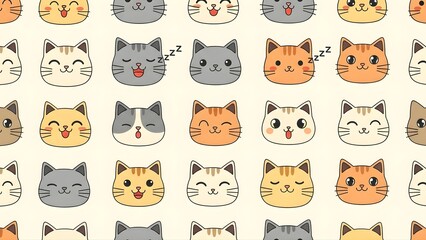Fototapeta premium Cat face illustration pattern, seamless cute feline vector background