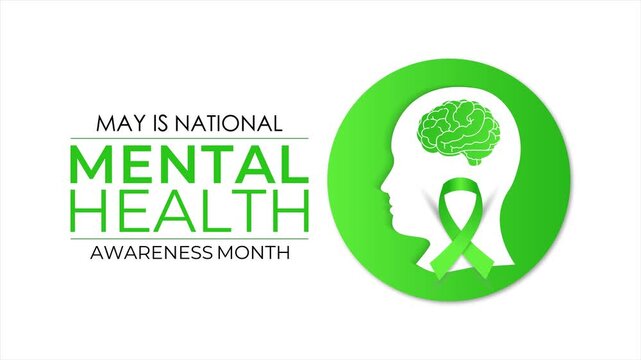 Mental Health Awareness Month animation with medical animation with brain symbol, awareness ribbon, and clear messaging for social media campaigns. 4k video animation.