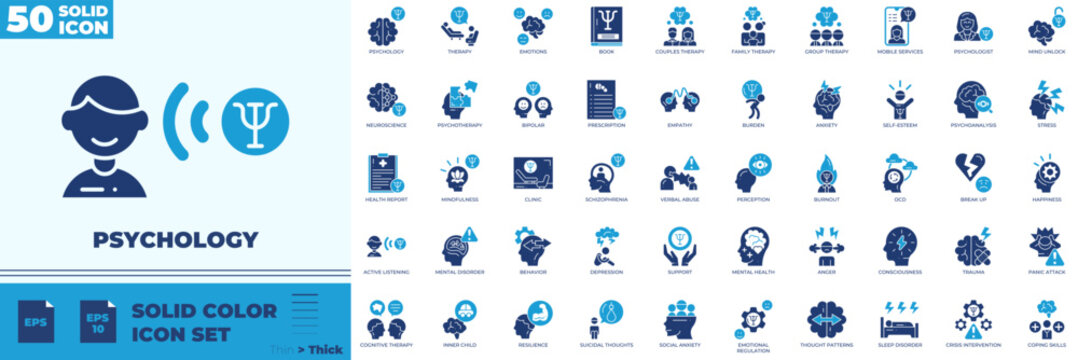 Psychology Solid Color Editable Icons set
