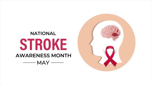 Clean motion graphic template highlighting stroke awareness animation symptoms and prevention. Bold red human head silhouette with pulse icon, clean typography, and minimal medical theme. 4k video.