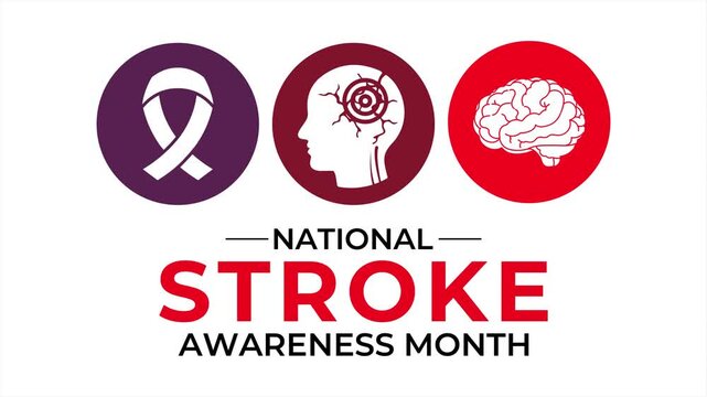 Clean motion graphic template highlighting stroke awareness animation symptoms and prevention. Bold red human head silhouette with pulse icon, clean typography, and minimal medical theme. 4k video.
