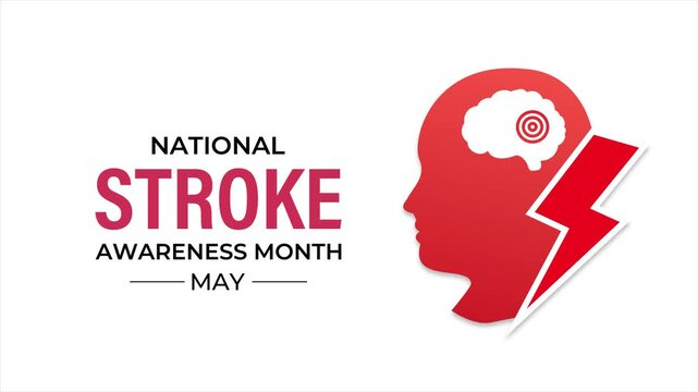 Clean motion graphic template highlighting stroke awareness animation symptoms and prevention. Bold red human head silhouette with pulse icon, clean typography, and minimal medical theme. 4k video.