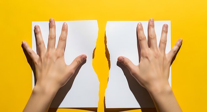 A person's hands and open palm gesture with two fingers up to show a success sign symbol for a business help concept isolated on a woman's arm