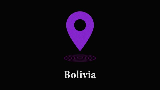 Bolivia location pin animation on black background map marker destination travel point map marker destination travel point