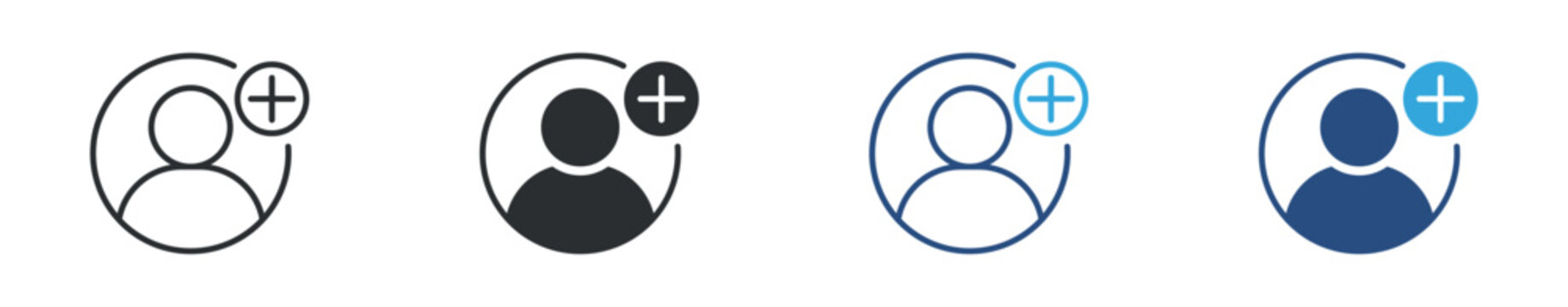 User Add Icon Set, Account Creation and Profile Registration Symbols, Vector Illustration