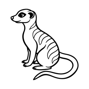 Meerkat sitting profile view stylized vector line drawing on transparent background