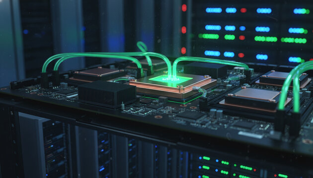 Direct to chip liquid cooling system with green coolant on AI server motherboard