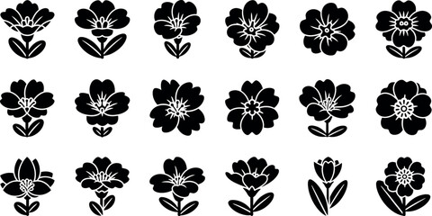 Black and white floral on white background flowers silhouettes © GT Designs