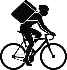 Obraz premium Delivery person riding a bike with large package on back isolated on white background, Vector