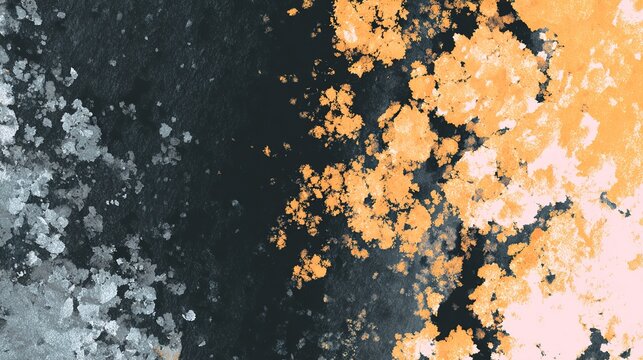 A vibrant abstract artwork with contrasting black and orange colors