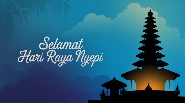 A serene illustration celebrating the balinese hindu day of silence known as selamat hari raya nyepi