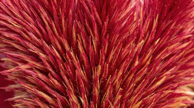 Hyper-macro of celosia flower with feathery plume-like textured surface.