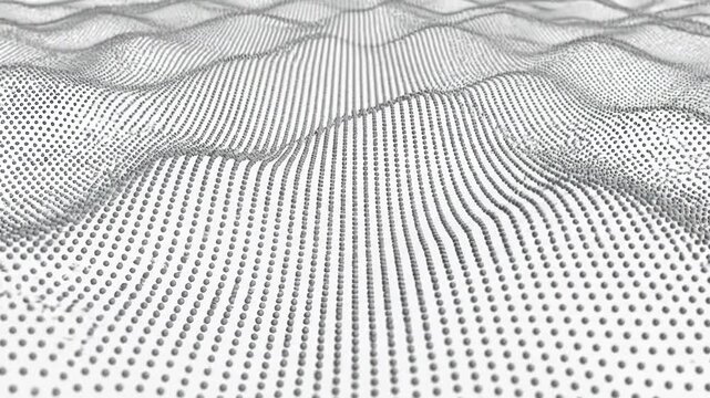Abstract wave of small spheres or particles on a white background, 3d rendering of a flowing digital data landscape, technology and science concept
