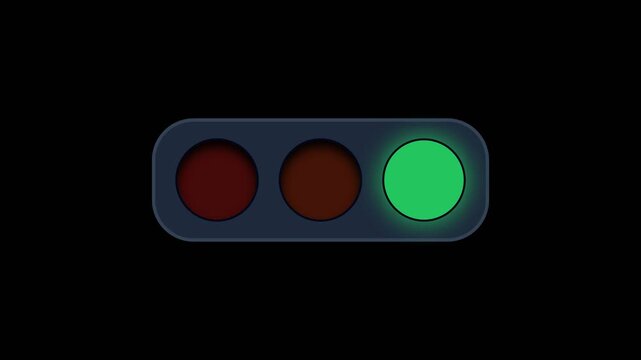 Colorful traffic light icon with red yellow and green circles on a black background in a clean vector design