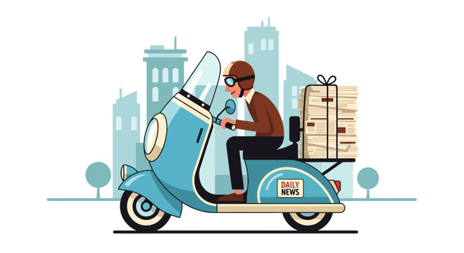 Newspaper Delivery Scooter Rider in City