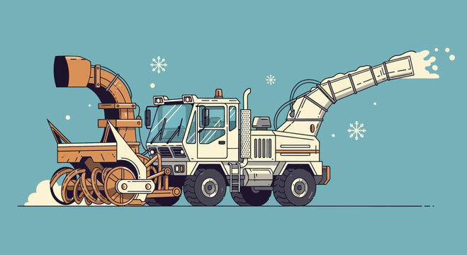 Snow blower truck clearing snow, winter season illustration