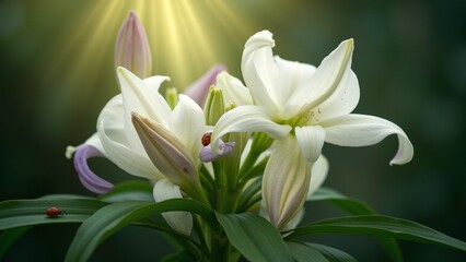 Fototapeta premium Elegant Cutout Lilies in Bloom with Bud Layers