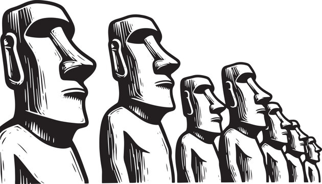 Moai statues, Easter Island line art illustration isolated