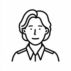Obraz premium Hand Drawn Elderly Female Police Officer Black and White Illustration in Minimal Line Art Style Design