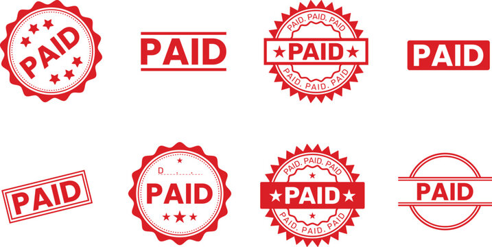 Red colours paid rubber stamp on transparent background. paid sticker seal. Vector illustration	
