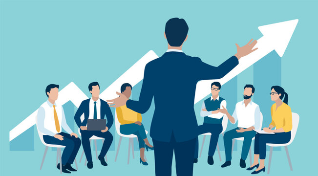 Growth. Profit. Leadership and teaching concept. Business meeting. Vector illustration. 