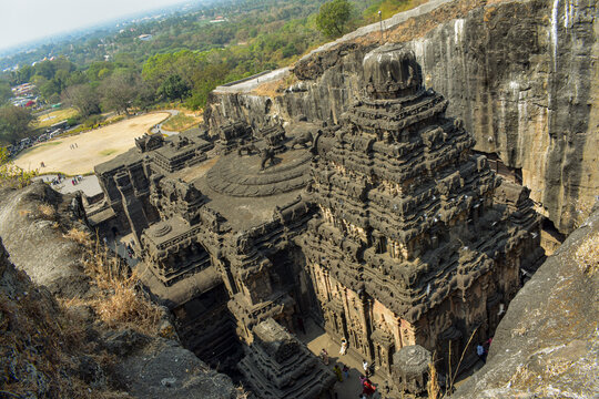 The Kailasa Temple (Cave 16) at Ellora Caves, Maharashtra, is a 8th-century monolithic masterpiece.