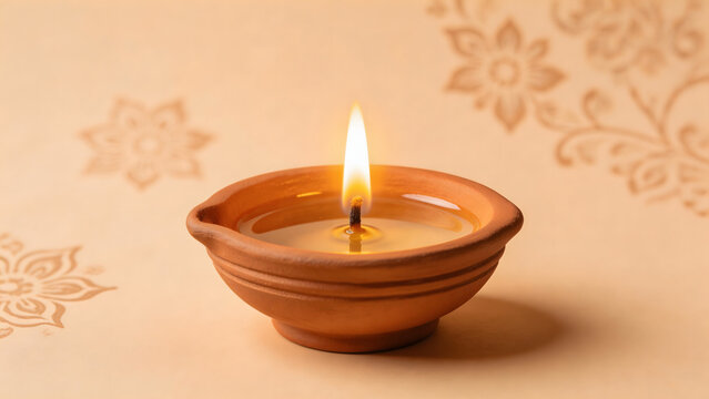 Burning oil lamp on patterned surface