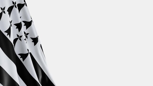 drapeau breton qui flotte dans le vent, c&ocirc;t&eacute; gauche, espace vide - rendu 3D, vid&eacute;o en boucle