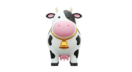 Fototapeta premium Cartoon Cow with Bell and Gold Necklace