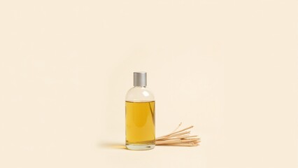 Fototapeta premium Golden Amber Scented Reed Diffuser in Clear Glass Bottle