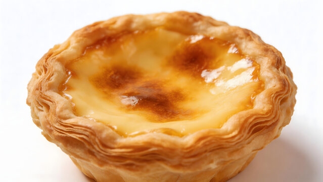 Closeup of a flaky custard tart