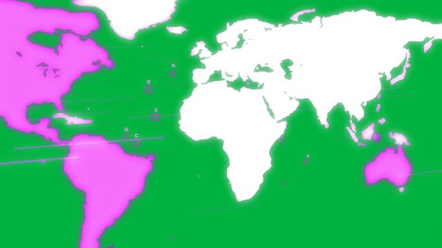 Magenta blob forming over Americas, pulsing, sliding across white map with alpha for looped wash