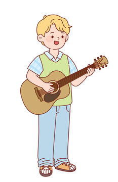 Happy Boy Playing Guitar, Guitarist 기타를 치고 있는 소년