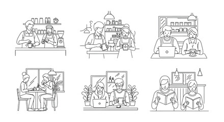 Obraz premium People enjoying coffee and working in a cozy cafe setting