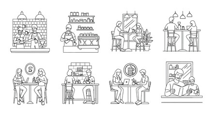Naklejka premium People enjoying coffee and working in a cozy cafe setting