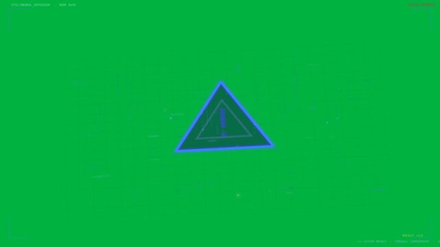 HUD on transparent BG warning triangle appearing grid tilting nodes linking bars rising alerting