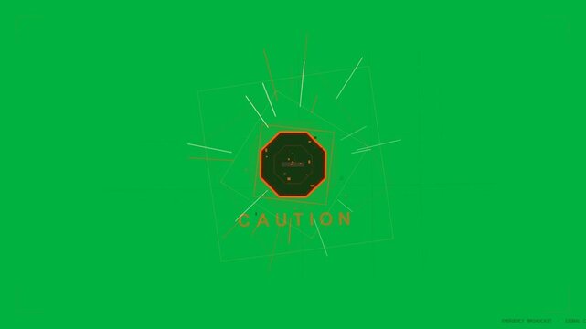 Octagon popping caution forming, spikes pulsing, rotating square sweeping lines warning transparent