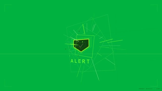 On signal, green shield transparent HUD growing firing lines spinning boxes scans sweeping alerting