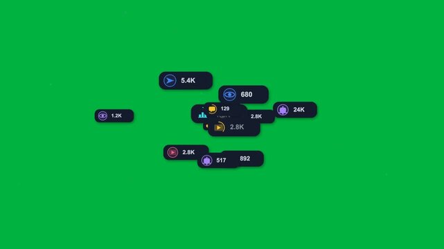 Bubble appearing badges grouping rings orbiting cluster spreading on transparent field showing data