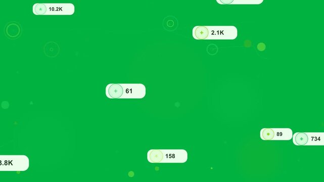 On data update, central bubble pulsing, metric badges sliding and updating on transparent canvas