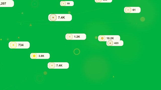 On load yellow nodes sending lines, white labels popping and settling, showing data, transparent bg