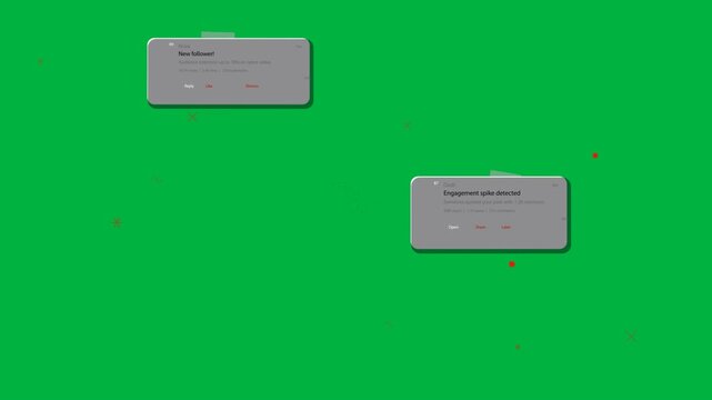 Notification cards fading and sliding in on load, stacking to show engagement on transparent canvas
