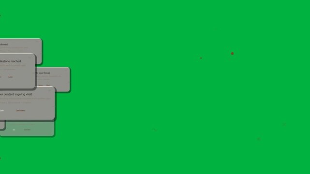 New alerts arriving, cards sliding in stacking merging showing activity fading on transparent black