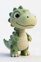 Obraz premium Baby dinosaur toy, soft matte finish, adorable proportions, white background
