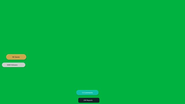 On start metric badges entering from left, stacking on lower transparent canvas, showing engagement